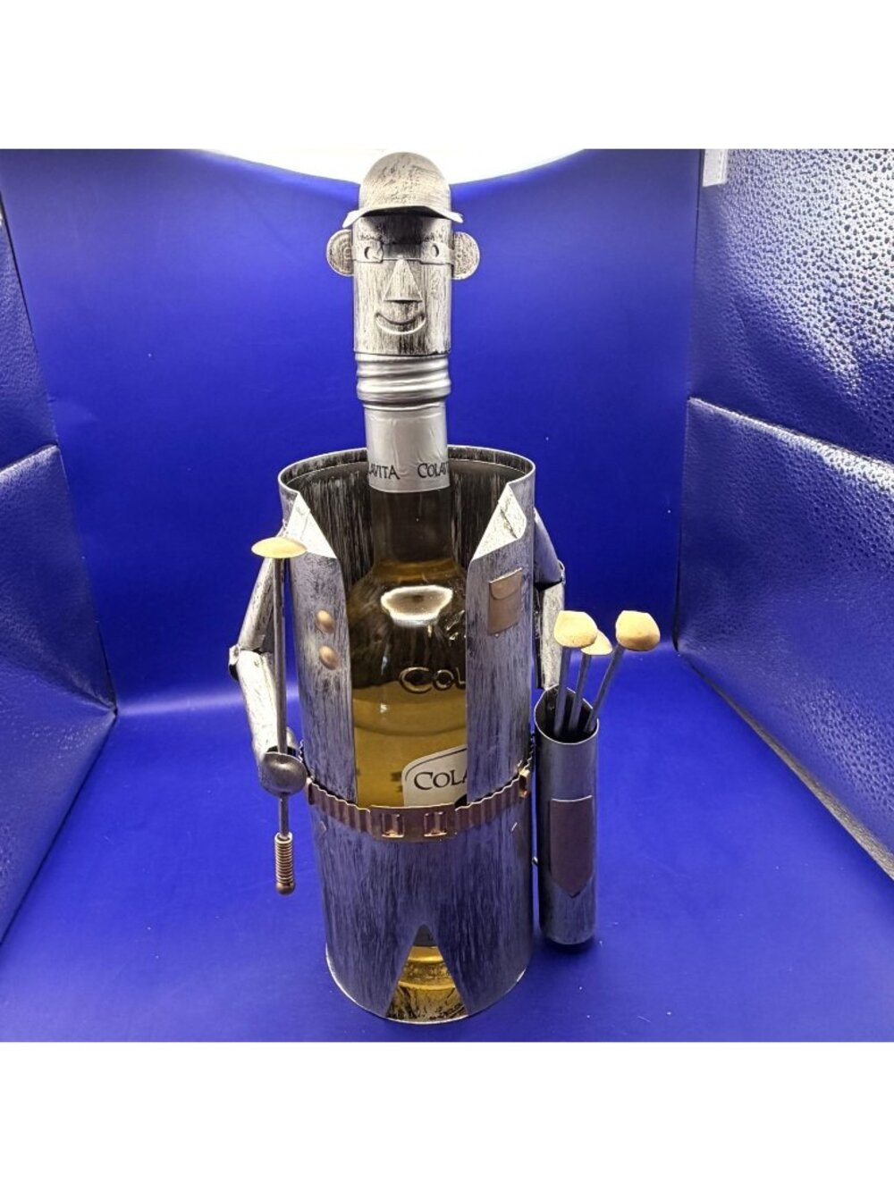 Bot-Holder Metal Golfer Wine Bottle Holder Caddy Home Bar Man Cave Golf Décor